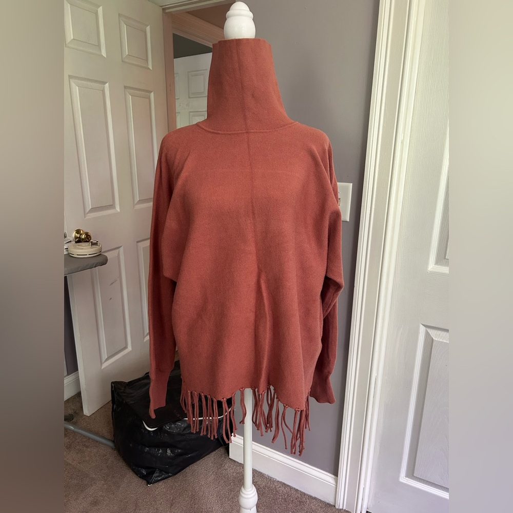 Tahari Brown Turtleneck Sweater Cowl Neck